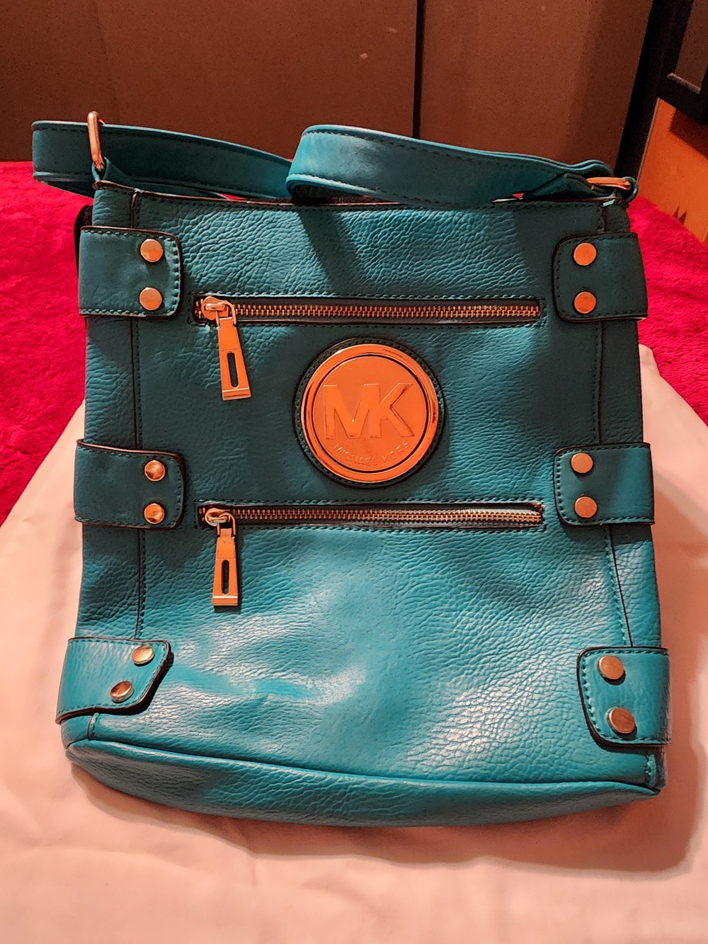 Michael Kors Teal Leather Crossbody with Gold MK Emblem